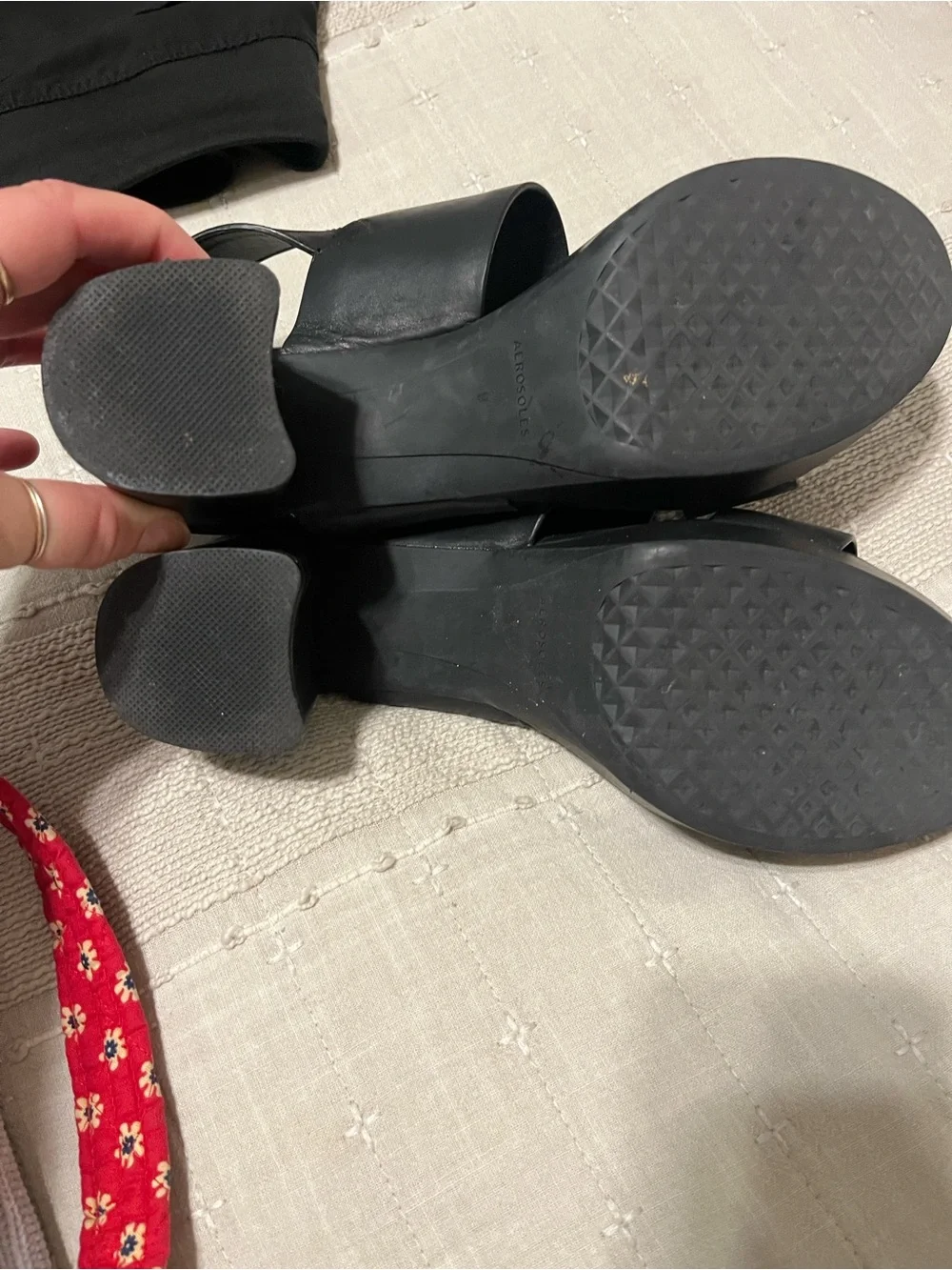 AEROSOLES Black Two-Strap Platform Sandal with Gold Buckle